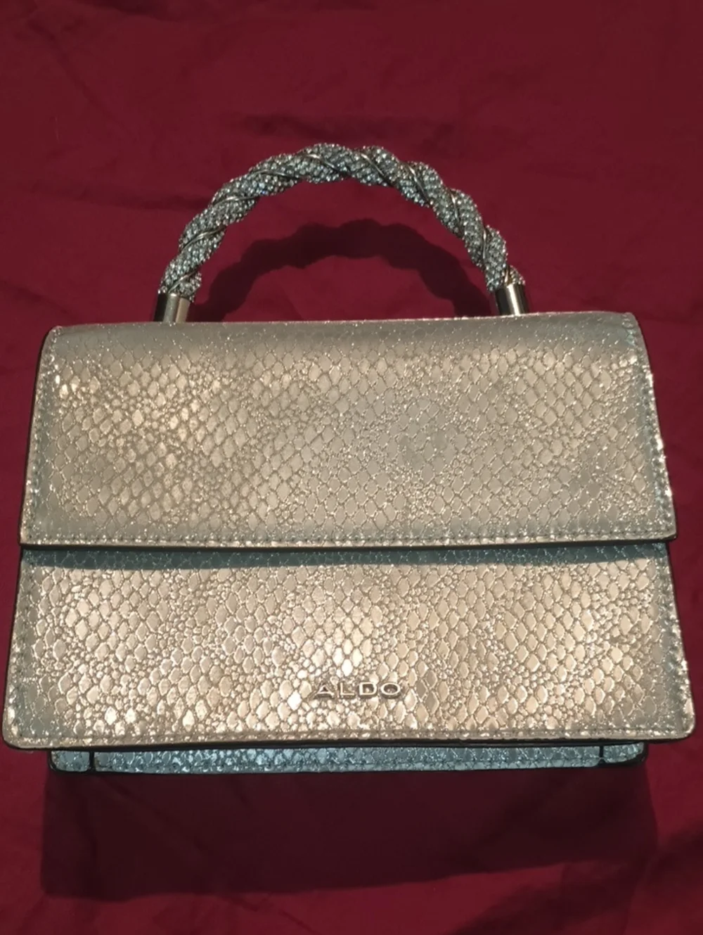 ALDO Silver Textured Top-Handle Satchel Like New Stylish Sparkles Unique Fun